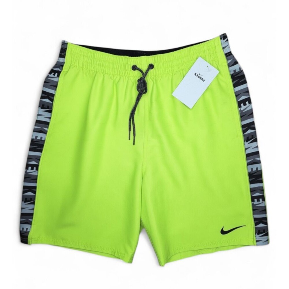 NWT Nike Swim Men's Logo Tape Volley Shorts 9" NESSC472 Atomic Green Size S,M